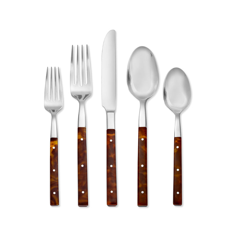 Argent Orfevres St. Laurent stainless flatware set, amber-brown handles