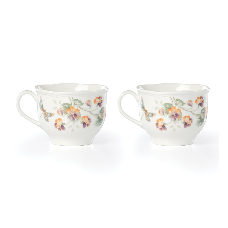 Lenox Butterfly Meadow porcelain latte mugs, set of 2, white with butterfly floral print