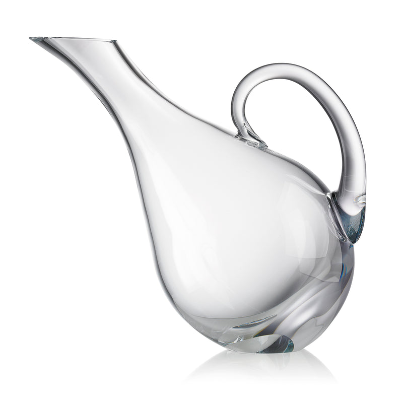 Crystal jet decanter with curved spout and loop handle, clear glass