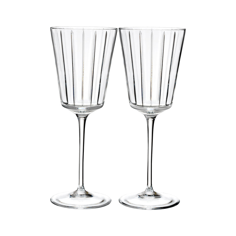 Set of 2 all-purpose wine glasses, clear fluted bowl with slender stem and round base