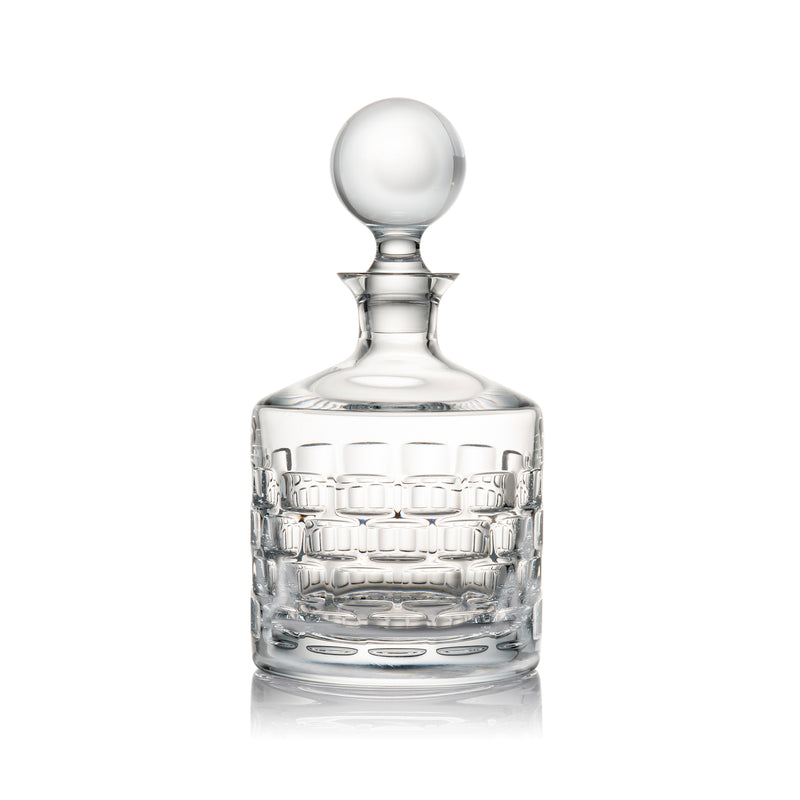 Clear crystal decanter with round glass stopper and faceted base