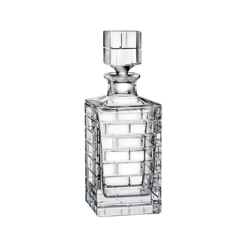 Rogaska Quoin square crystal decanter with clear facets and matching stopper