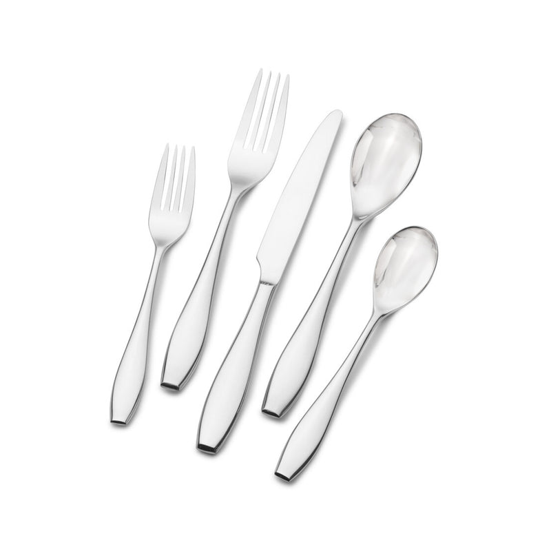 Polished stainless steel flatware set with forks and spoons, 18/0, for service for 4