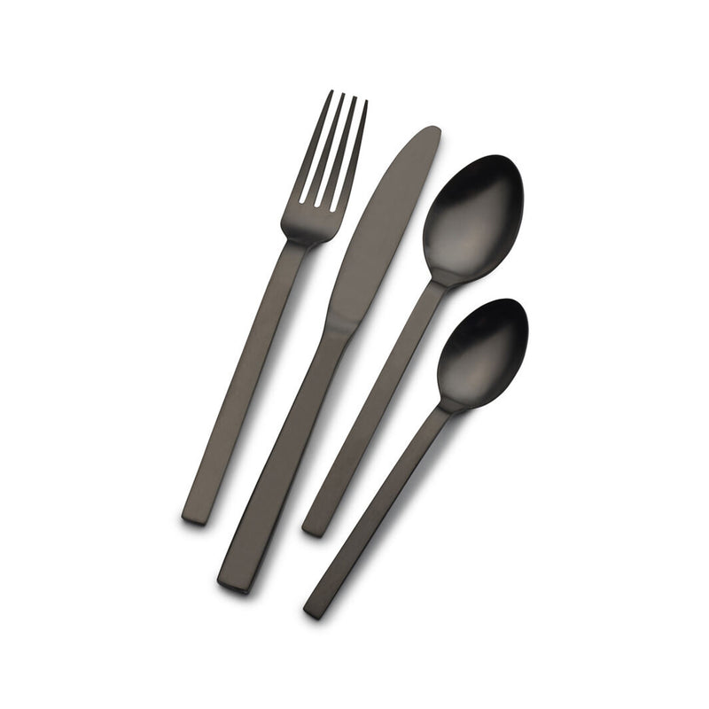Noir 18/0 stainless steel flatware set: forks, knives, and spoons