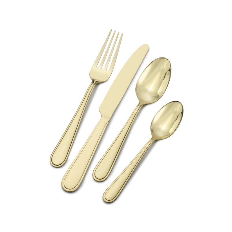 Gold-tone stainless steel flatware set with fork and two spoons