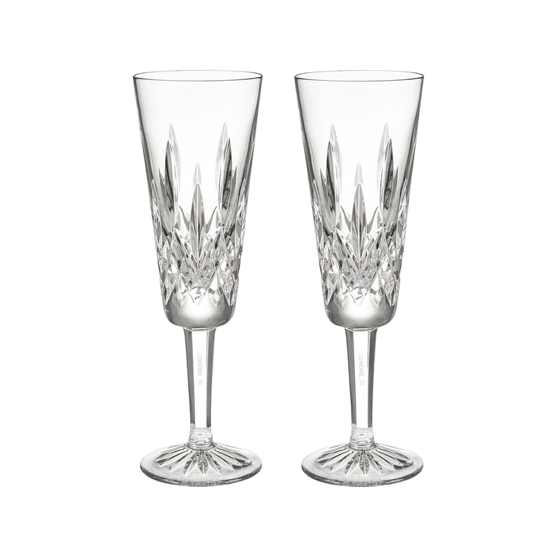 Waterford Crystal Lismore Arcus set of 2 clear faceted champagne flutes