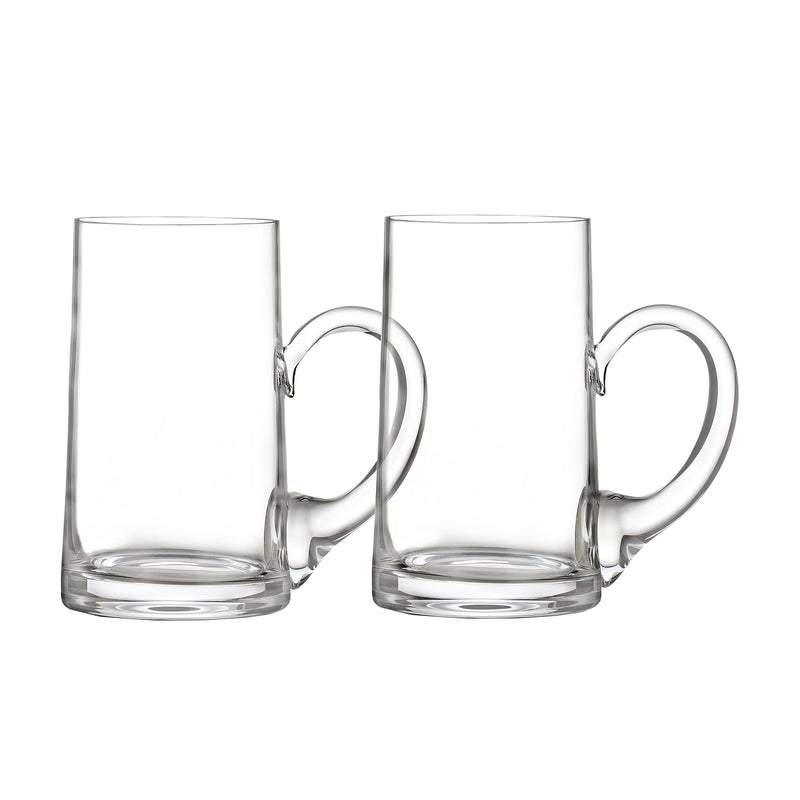 Waterford Crystal beer mug set of 2, clear glass with curved handles