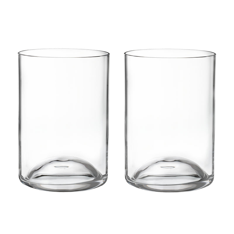 Set of 2 clear crystal double old-fashioned glasses with rounded base and smooth sides
