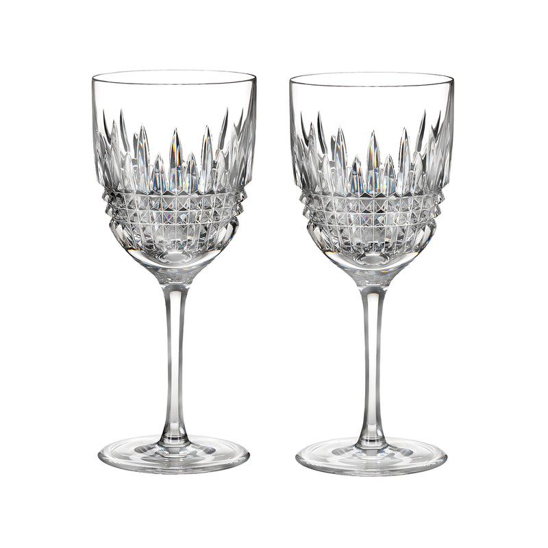 Set of 2 crystal goblet glasses with diamond cut pattern, clear glass