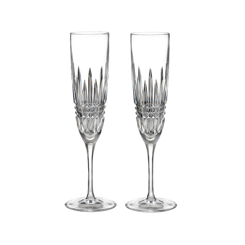 Waterford Crystal Lismore Diamond champagne flutes, set of 2, clear faceted crystal