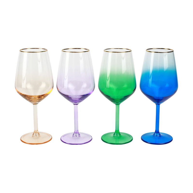 Viva by Vietri Rainbow set of 4 jewel-tone wine glasses with colored bowls