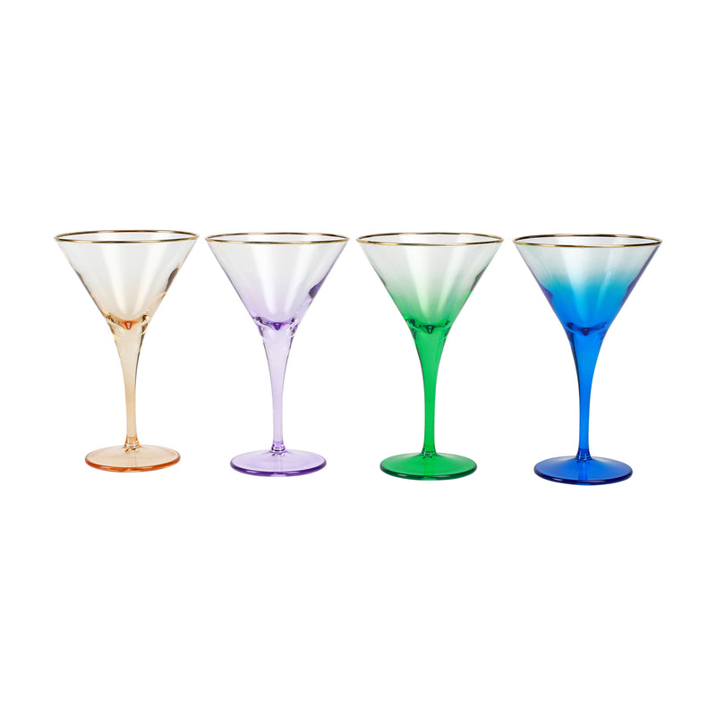Viva by Vietri rainbow set of 4 jewel-tone martini glasses in amber, lavender, green, blue