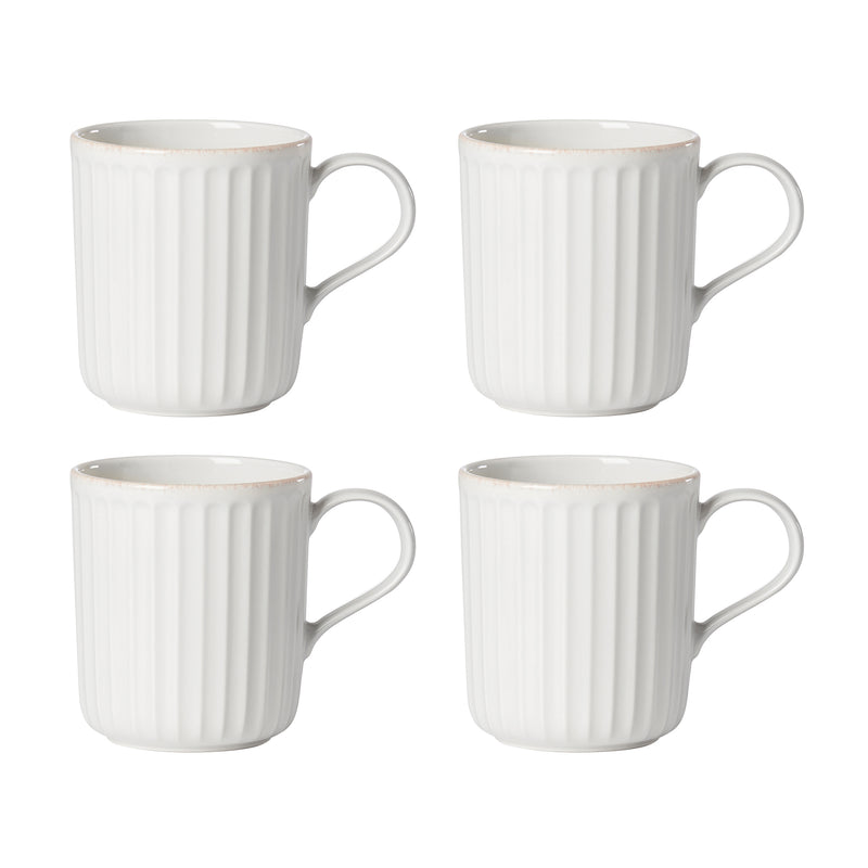Lenox set of 4 white ribbed ceramic mugs with curved handles