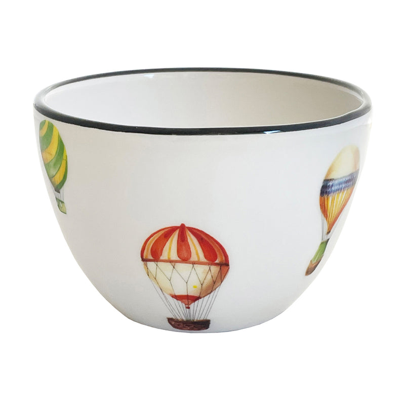 Ceramic bowl with hot air balloon print, white with colorful hot air balloon design