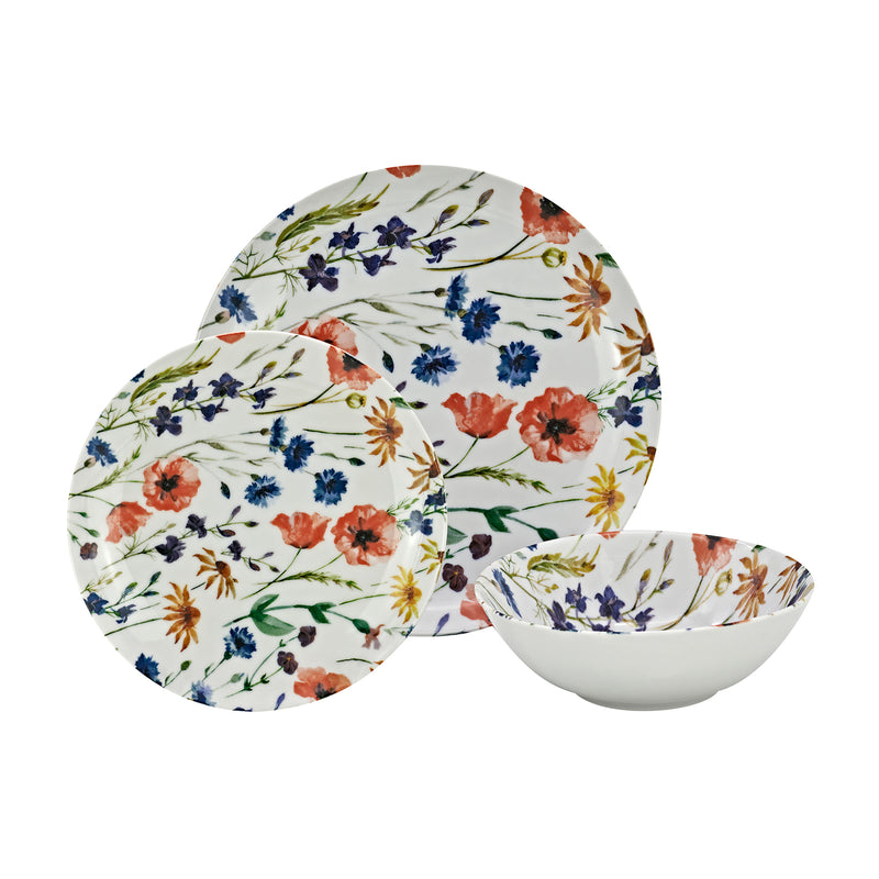 Godinger wildflower porcelain dinnerware set: plates and bowl with floral print
