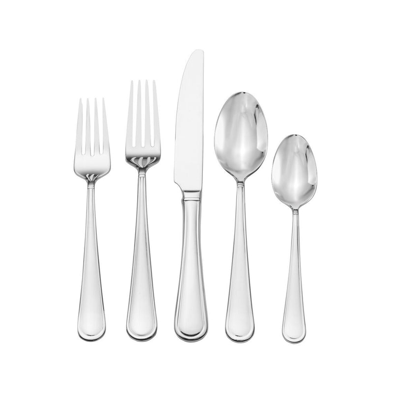 Stainless steel flatware set: polished dinner fork, knife and spoons, 18/10 style