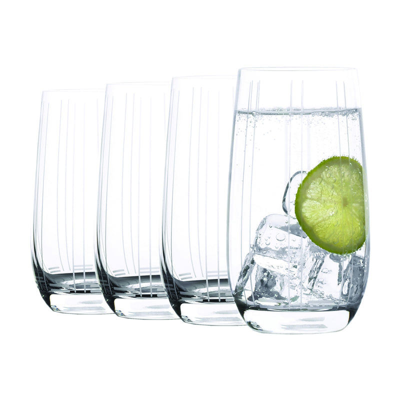 Mikasa Berlin set of 4 highball glasses, clear glass with vertical fluted design