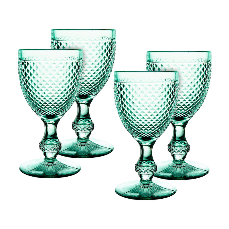 Vista Alegre Bicos mint green water goblets, set of 4, diamond lattice pattern