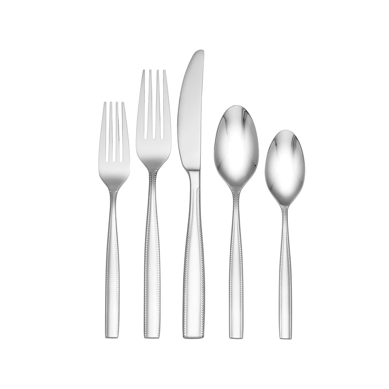 Stainless steel flatware set for 4, 20-piece assortment with forks, knives, spoons