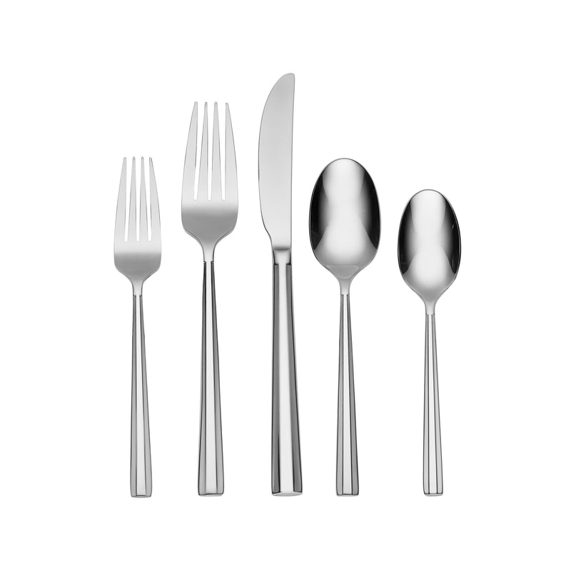 20-piece 18/10 stainless steel flatware set with shiny polished forks, knives, and spoons