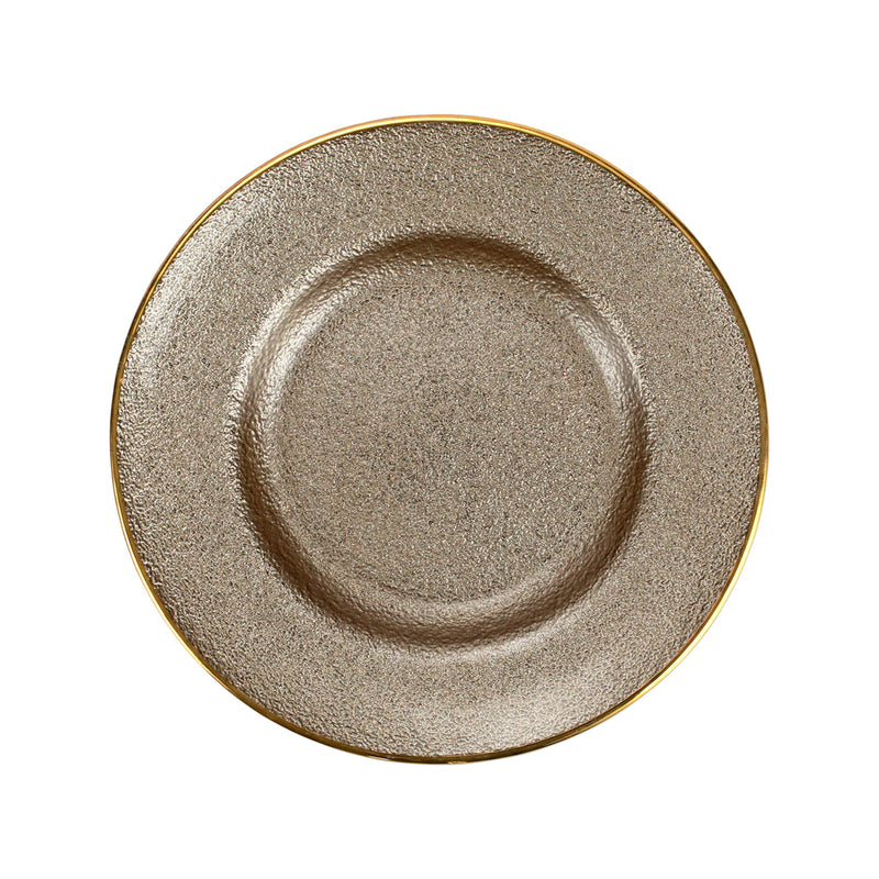 Vietri metallic glass fawn charger plate, round with textured speckled finish