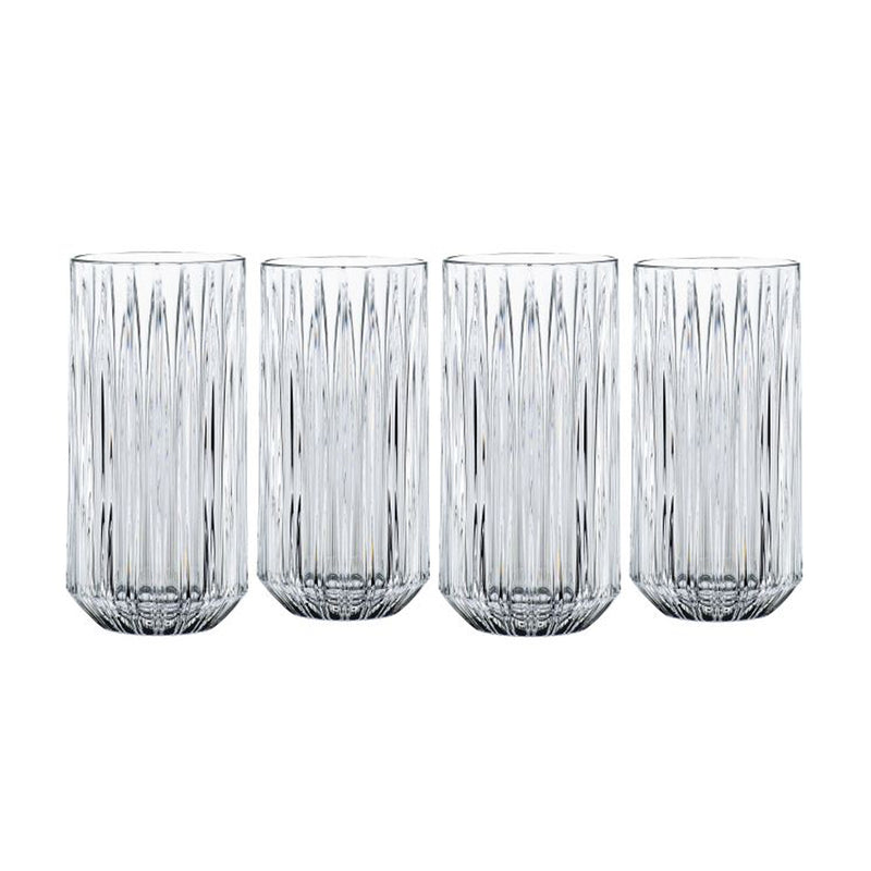 Nachtmann Jules set of 4 longdrink glasses, clear ribbed glass tumblers