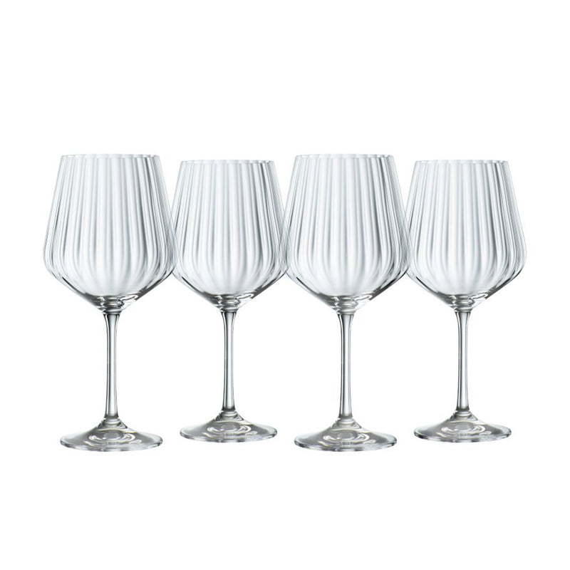 Set of 4 clear gin and tonic glasses with fluted bowls on tall stems