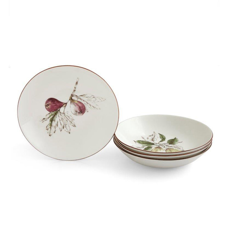 Portmeirion Nature's Bounty set of four fig pasta bowls, white with brown trim