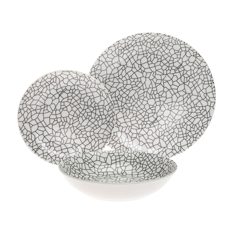 Godinger Amanda 12-pc porcelain dinnerware set for 4 with crackle pattern plates, white/gray.