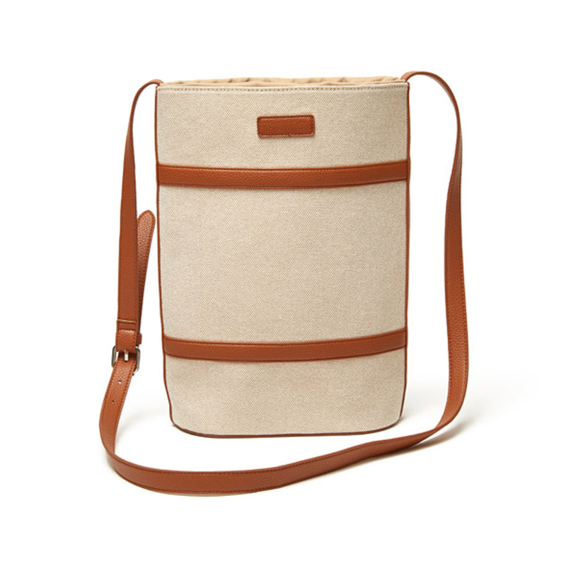 Brouk & Co. Capri double wine bag in cream canvas with brown vegan leather trim and strap