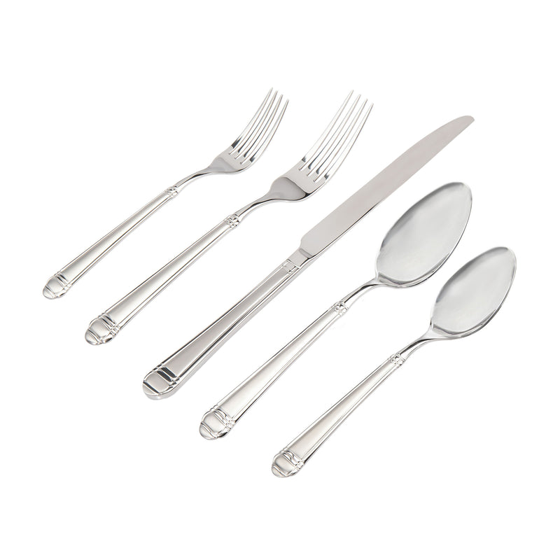 Godinger Lilia stainless steel flatware set with forks, knife, and spoons