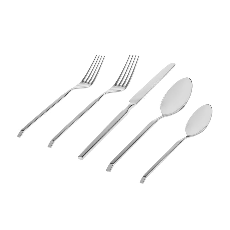 Stainless steel flatware set for 4 with forks, knives, and spoons, polished finish