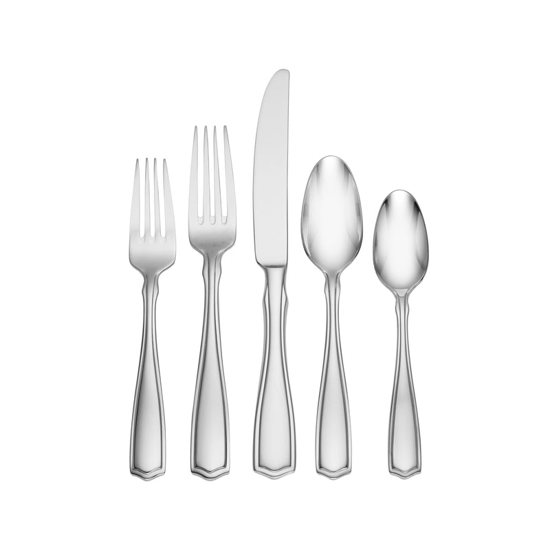 Oneida 18/10 stainless steel flatware set: dinner forks, knife, spoons, salad serving set
