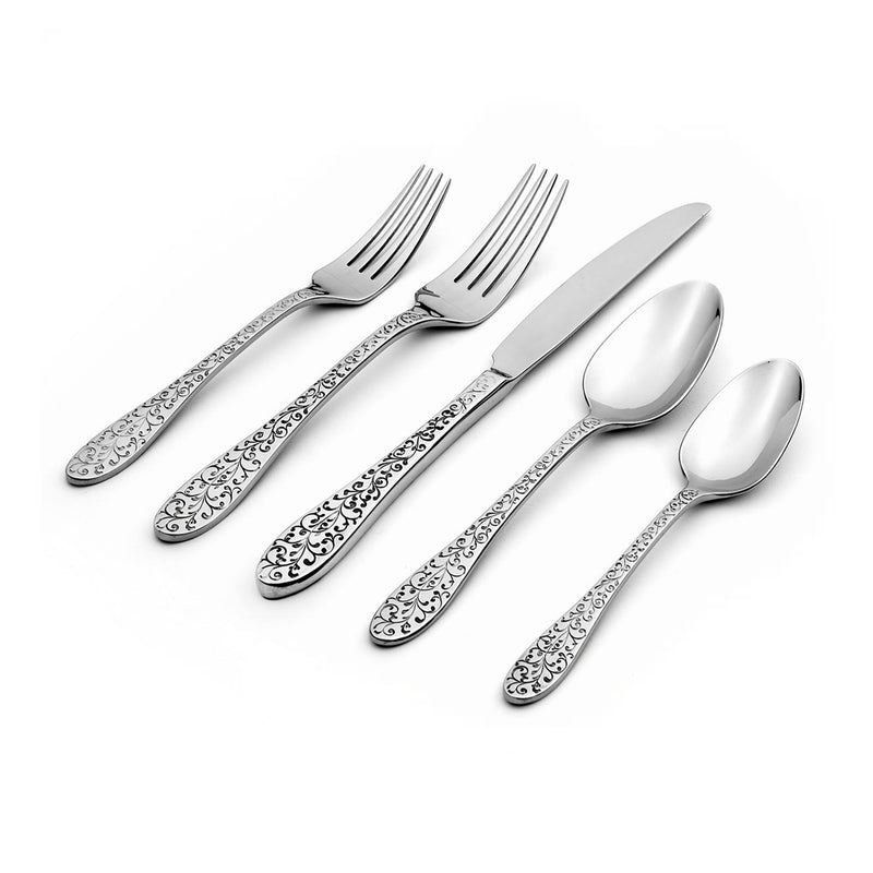 Stainless steel flatware set with ivy flourish handle pattern, service for 4, 20-pc.