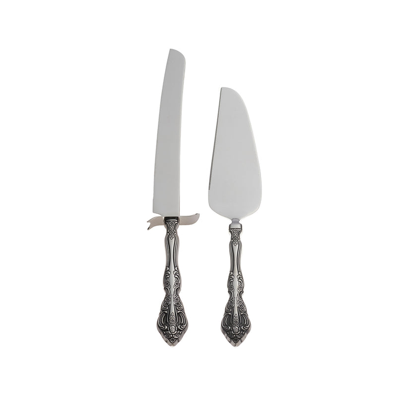 18/10 stainless steel cake server set, two-piece with ornate floral handles