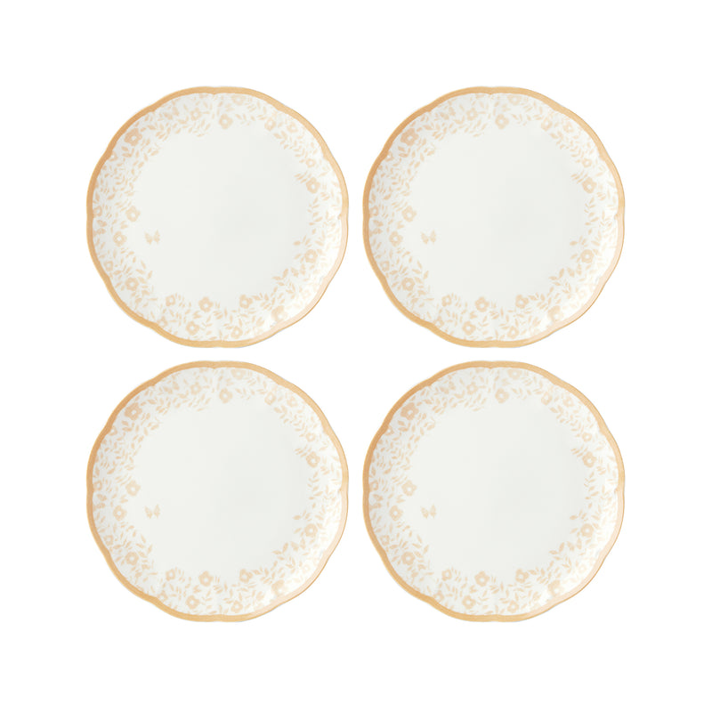 Lenox porcelain dinner plate set of 4, white with golden floral edge