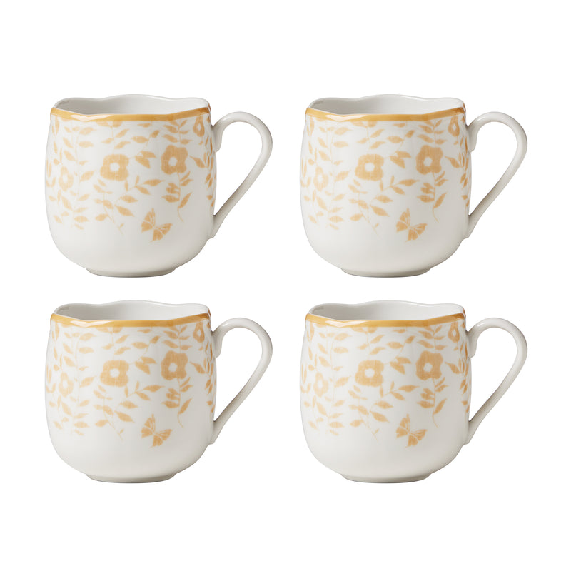 Set of four Lenox porcelain mugs with goldenrod butterfly meadow design