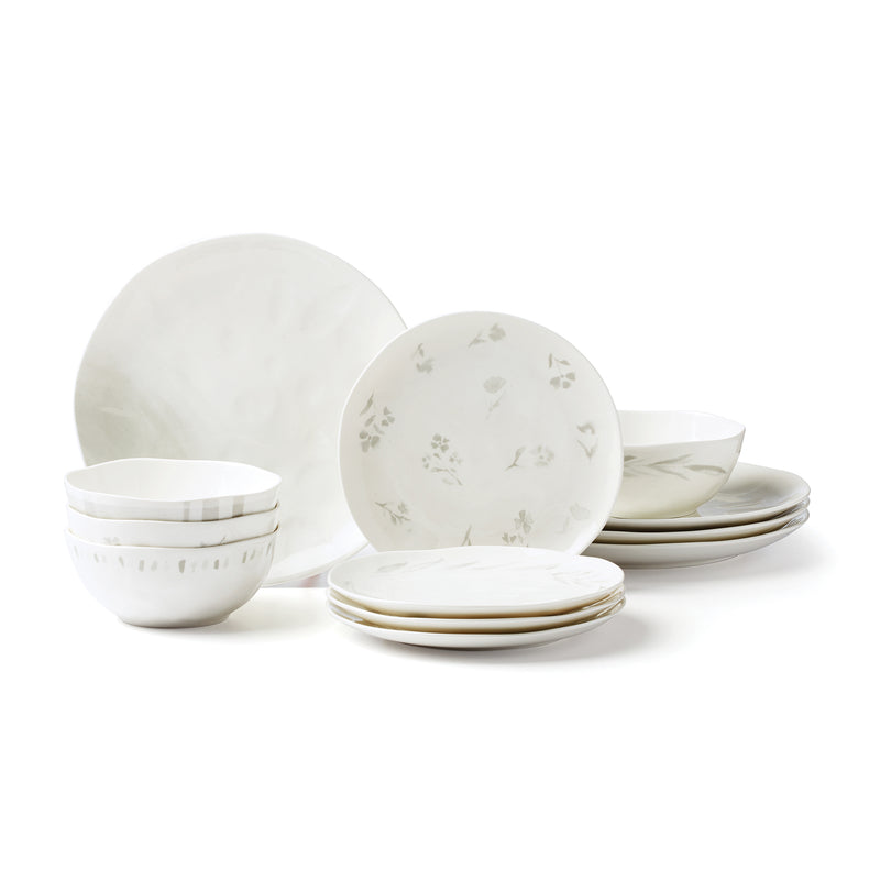 Lenox Oyster Bay porcelain dinnerware set for 4, floral pattern plates and bowls