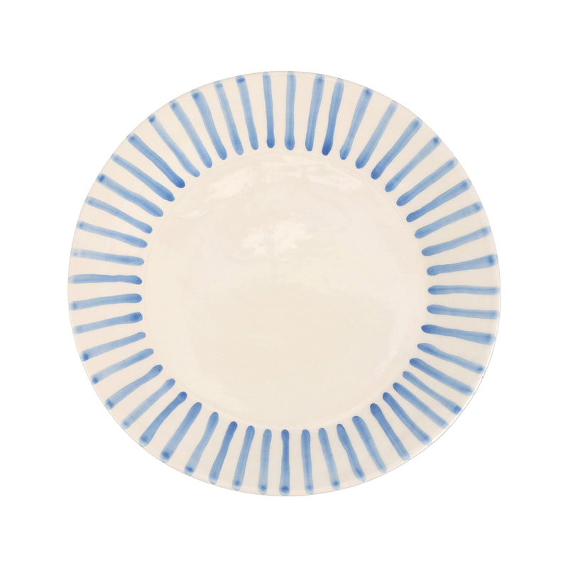 Vietri Modello dinner plate, round white with blue radial stripe border