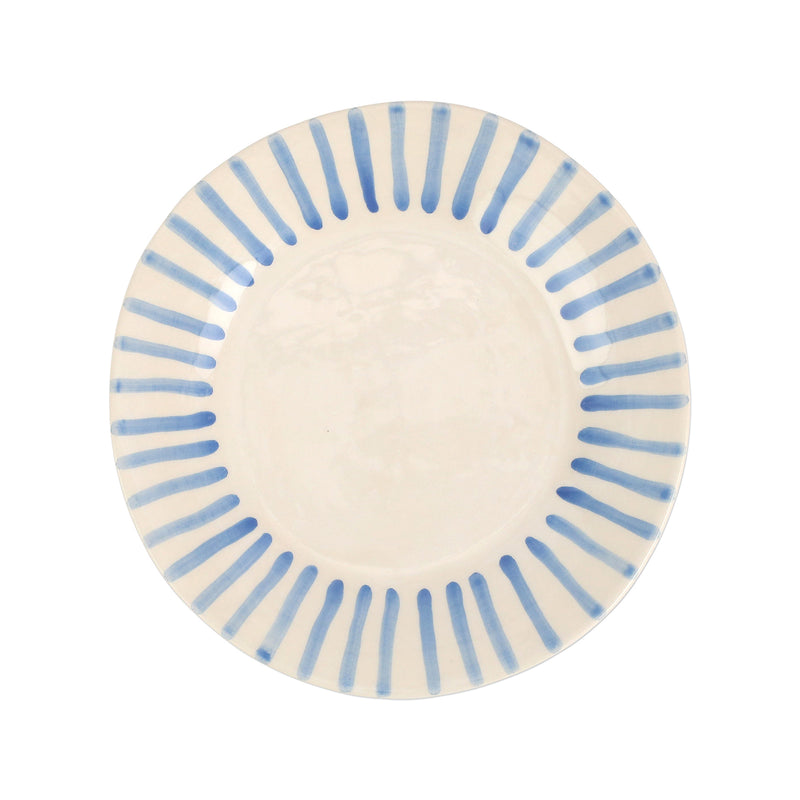 Vietri Modello salad plate, round off-white ceramic with blue radiating stripe border