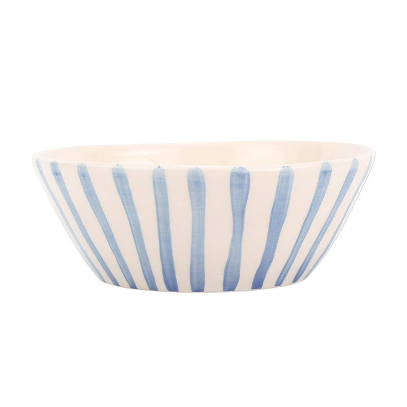 Vietri Modello cereal bowl, white ceramic with light blue vertical stripe pattern