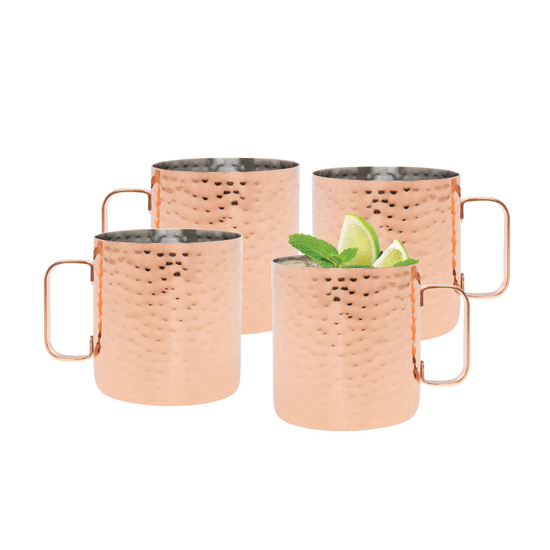 Godinger hammered copper Moscow mule cups, set of 4 with handles and textured finish
