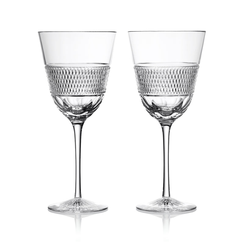 Set of 2 clear crystal red wine glasses with textured diamond band