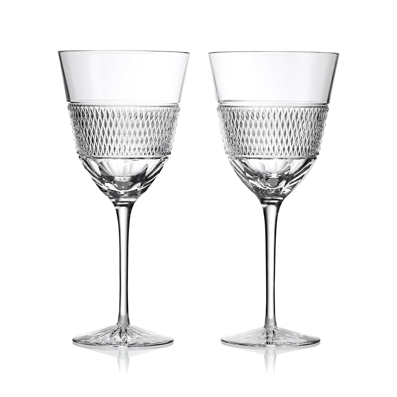 Waterford Crystal Mastercraft set of 2 white wine glasses, clear cut crystal with lattice band