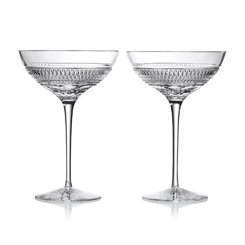 Waterford Crystal coupe glasses set of 2, faceted diamond-cut stems