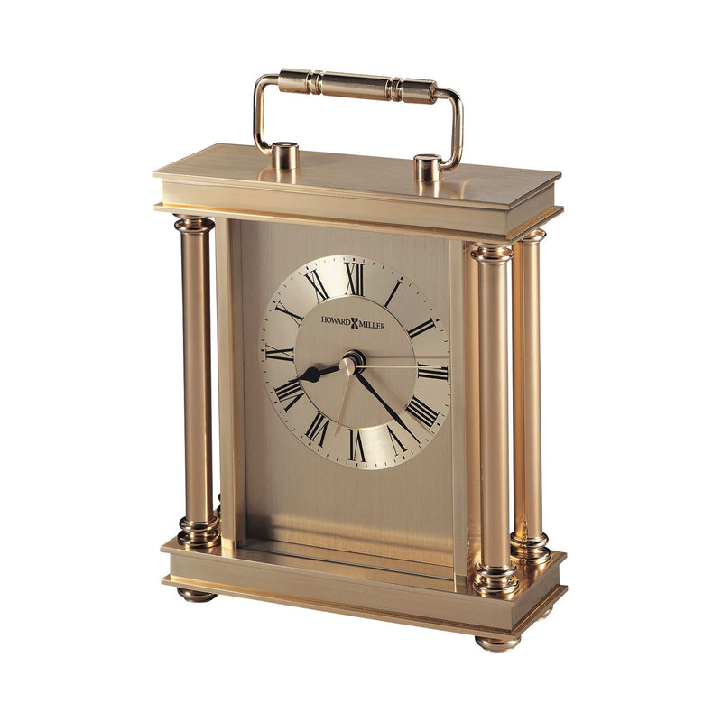 Howard Miller classic carriage clock, gold-tone metal case with Roman numeral dial
