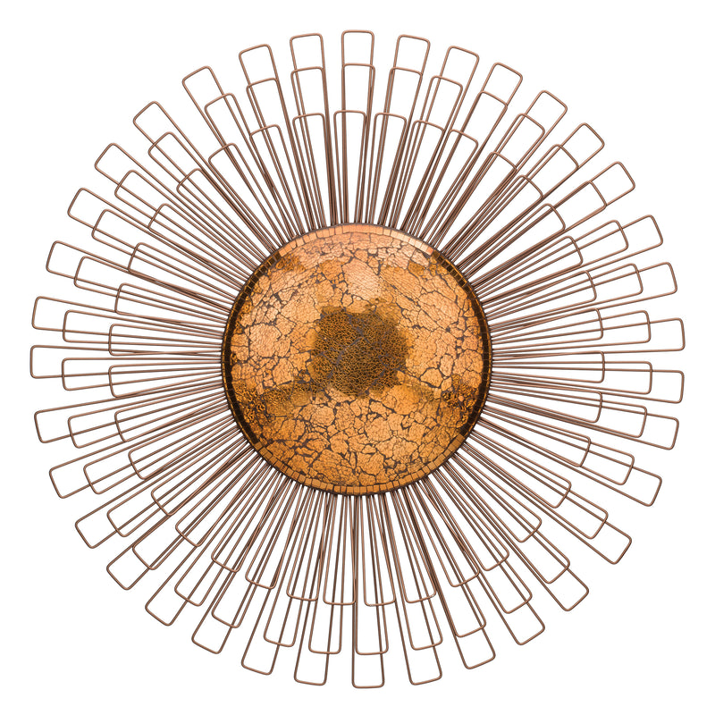 Copper dandelion decorative wall decor with textured round center and radiating metal petals