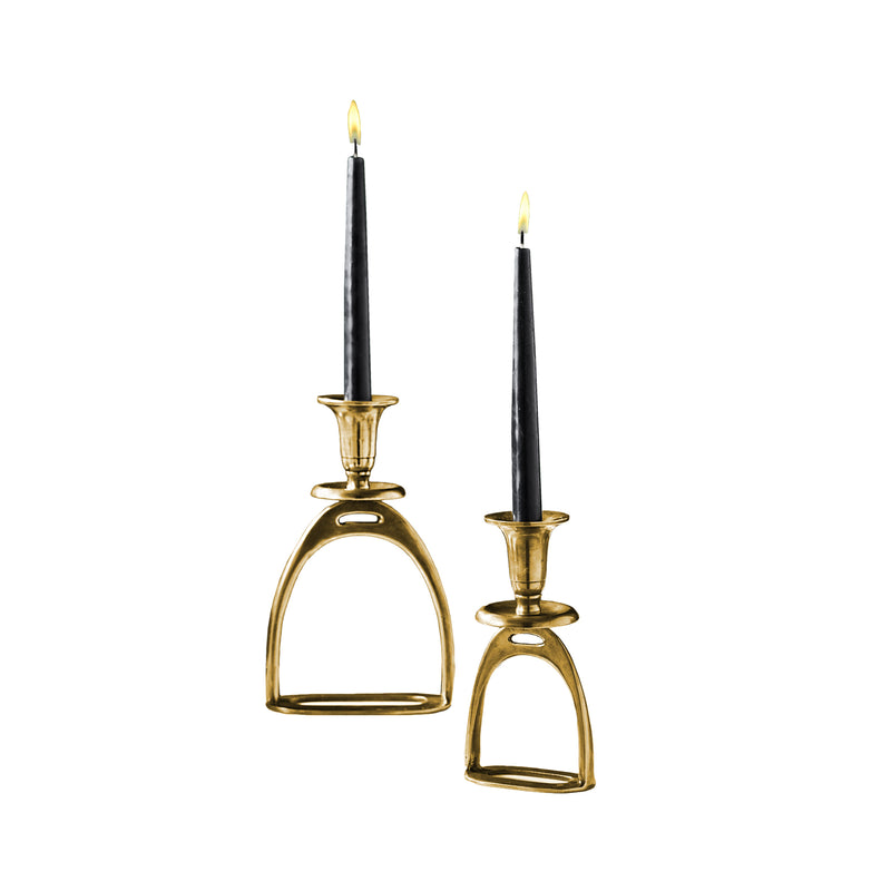 Antique gold stirrup tapered candleholders set of 2 with tall taper candles