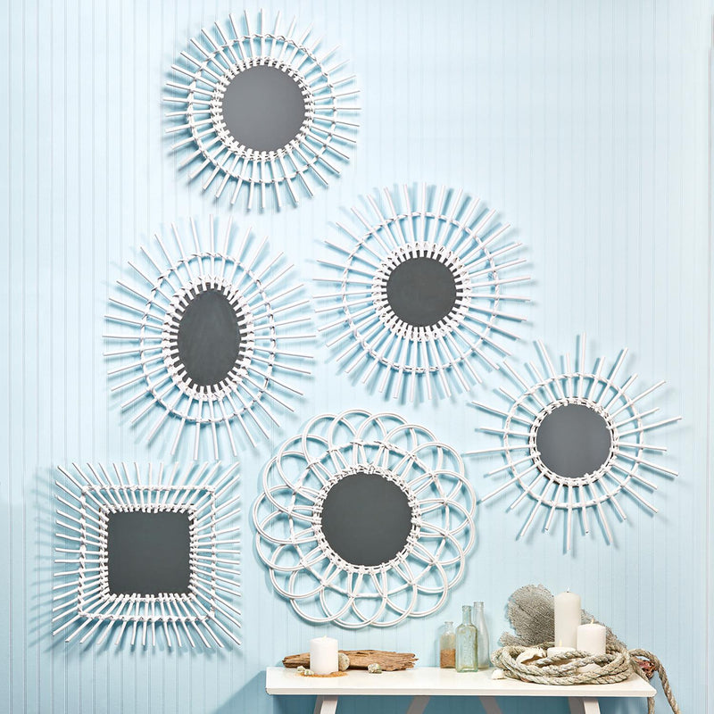Set of 6 wicker wall decor: circular and square designs with dark center insets