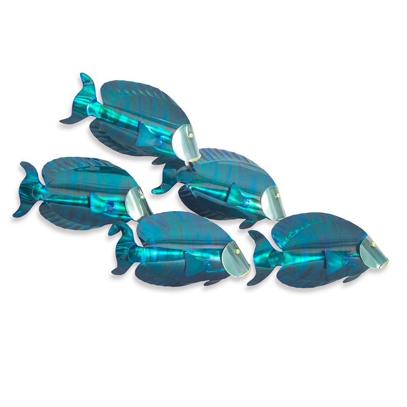 T.I. Design stainless steel fish wall art set of five, teal metallic school